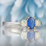 Ellibelle Jewellery Vintage Sapphire & Diamond 18ct White Gold Three-Stone Trilogy Engagement Ring