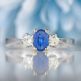 Ellibelle Jewellery Vintage Sapphire & Diamond 18ct White Gold Three-Stone Trilogy Engagement Ring