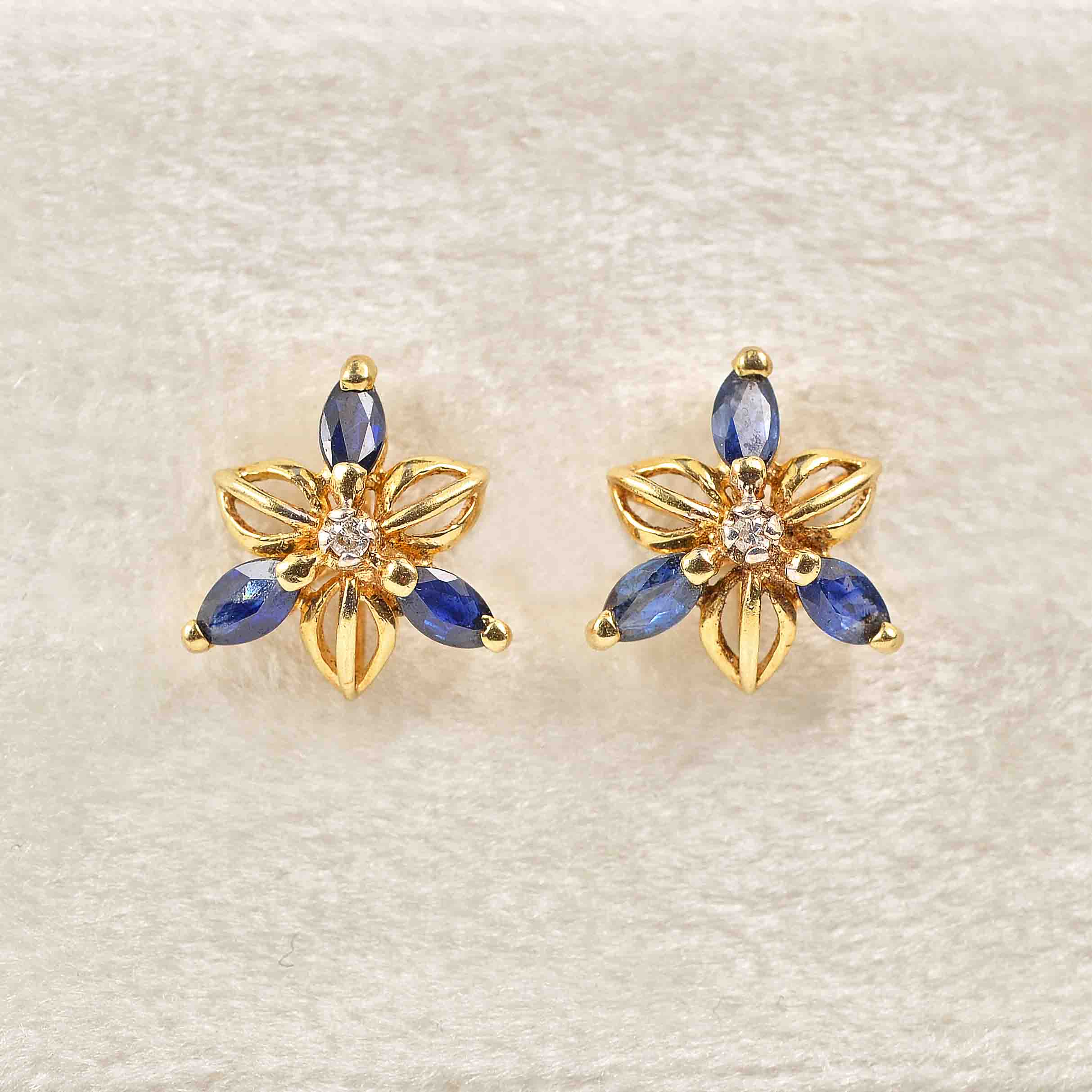 Ellibelle Jewellery Vintage Sapphire & Diamond Gold Stud Earrings