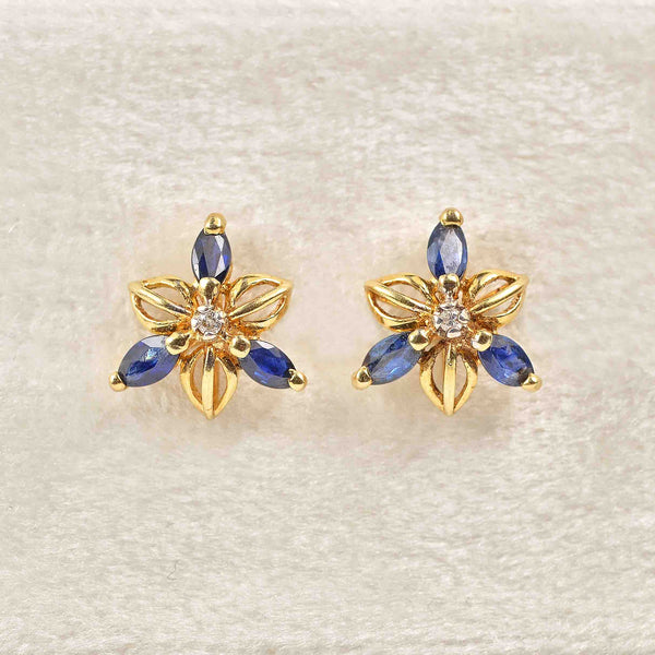 Ellibelle Jewellery Vintage Sapphire & Diamond Gold Stud Earrings