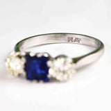 Ellibelle Jewellery Vintage Sapphire & Diamond Platinum Three-Stone Engagement Ring (0.78ct)