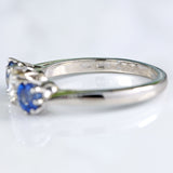 Ellibelle Jewellery Vintage Sapphire & Diamond Platinum Three-Stone Engagement Ring