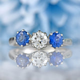 Ellibelle Jewellery Vintage Sapphire & Diamond Platinum Three-Stone Engagement Ring
