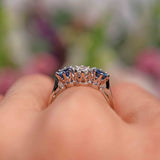 Ellibelle Jewellery Vintage Sapphire & Diamond Platinum Three-Stone Engagement Ring