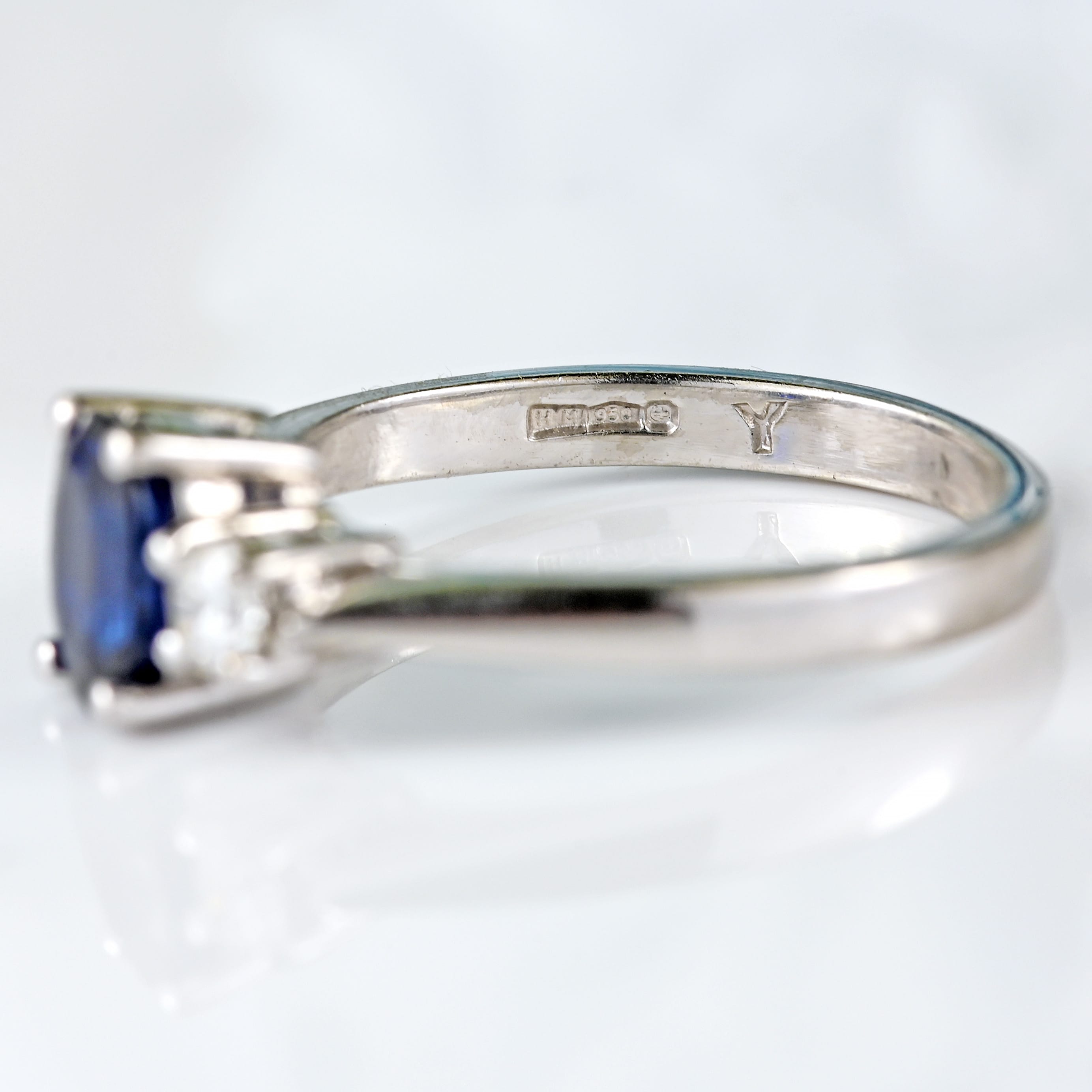 Ellibelle Jewellery Vintage Sapphire & Diamond Platinum Three-Stone Trilogy Ring