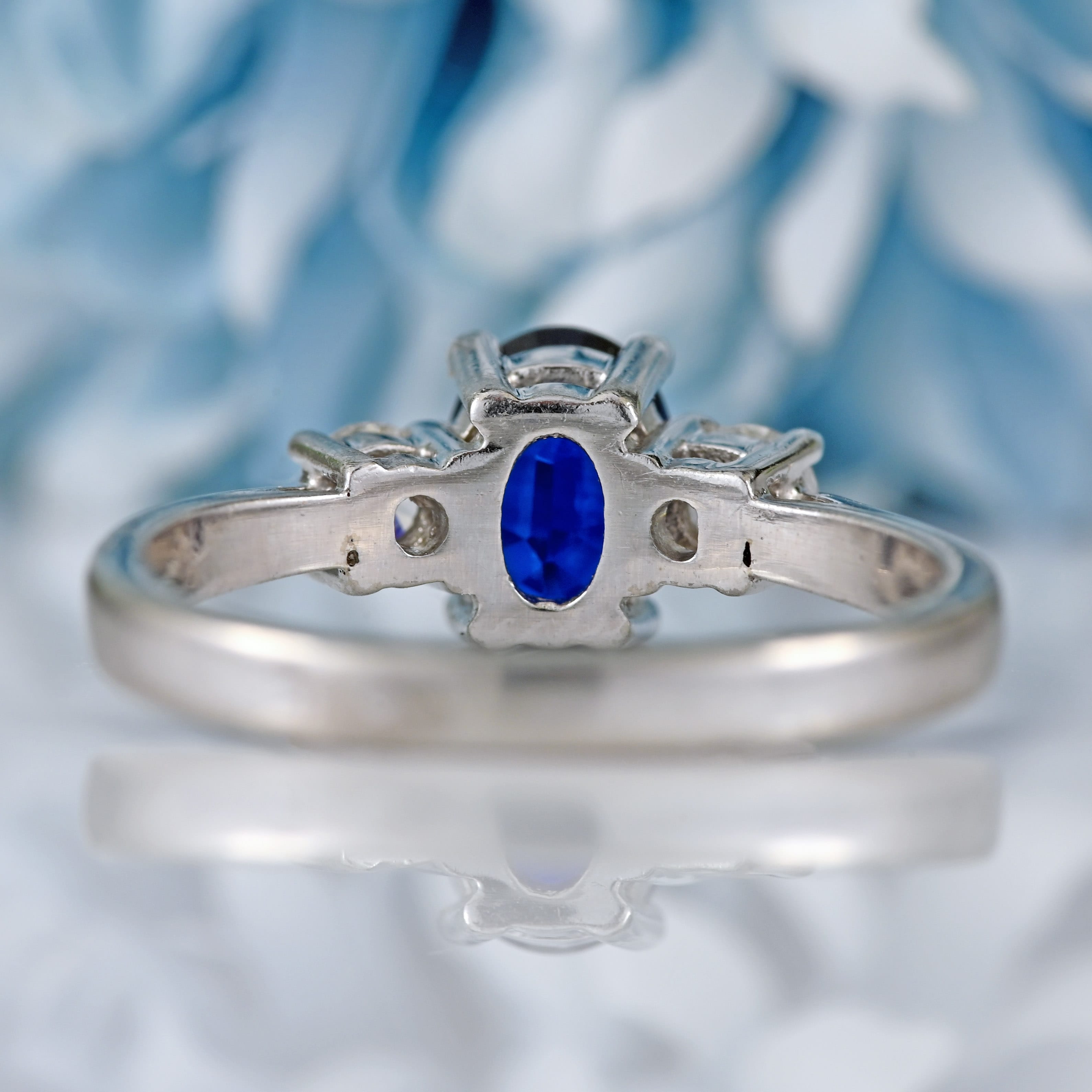 Ellibelle Jewellery Vintage Sapphire & Diamond Platinum Three-Stone Trilogy Ring