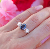 Ellibelle Jewellery Vintage Sapphire & Diamond Platinum Three-Stone Trilogy Ring (2.50cts)