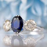 Ellibelle Jewellery Vintage Sapphire & Diamond Platinum Three-Stone Trilogy Ring (2.50cts)