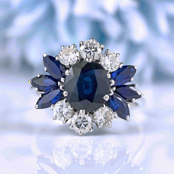 Ellibelle Jewellery Vintage Sapphire & Diamond White Gold Cluster Dress Ring