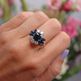 Ellibelle Jewellery Vintage Sapphire & Diamond White Gold Cluster Dress Ring