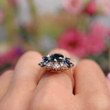 Ellibelle Jewellery Vintage Sapphire & Diamond White Gold Cluster Dress Ring