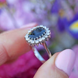 Ellibelle Jewellery Vintage Sapphire & Diamond White Gold Cluster Engagement Ring (1.70cts)