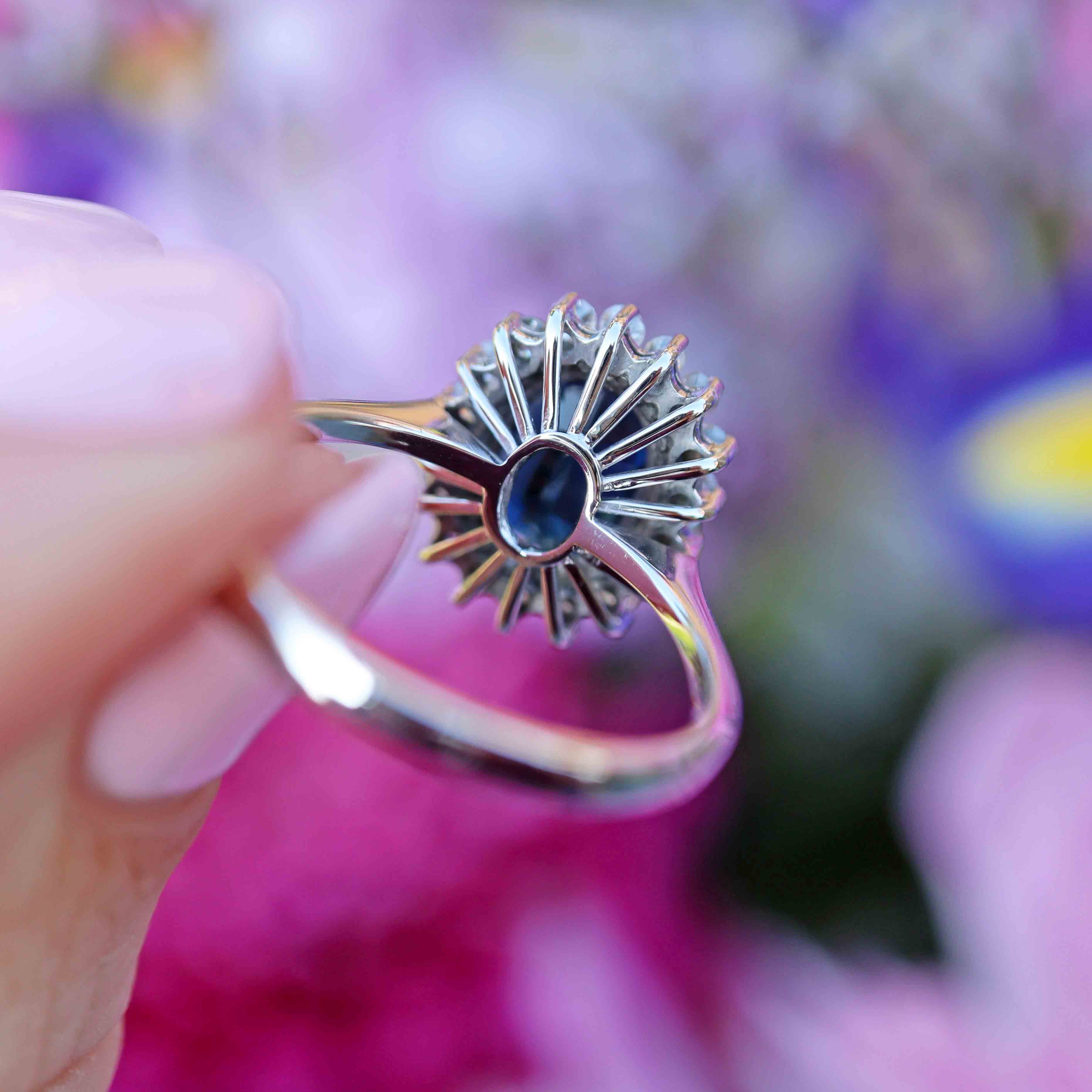 Ellibelle Jewellery Vintage Sapphire & Diamond White Gold Cluster Engagement Ring (1.70cts)