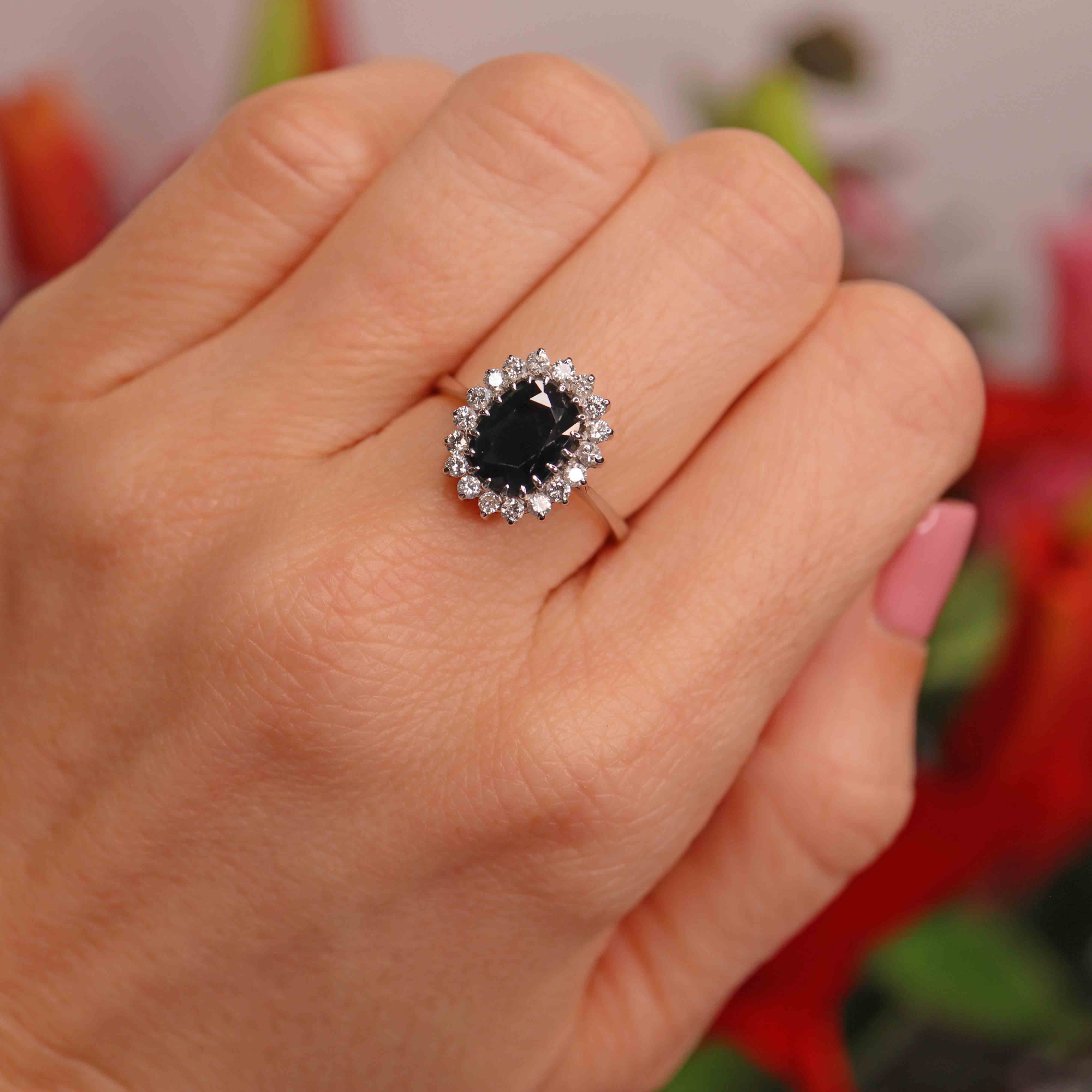 Ellibelle Jewellery Vintage Sapphire & Diamond White Gold Cluster Engagement Ring (1.70cts)