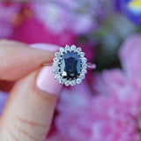 Ellibelle Jewellery Vintage Sapphire & Diamond White Gold Cluster Engagement Ring (1.70cts)