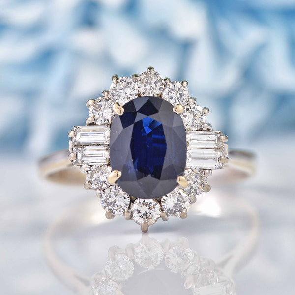Ellibelle Jewellery Vintage Sapphire & Diamond White Gold Cluster Engagement Ring (1.75ct)