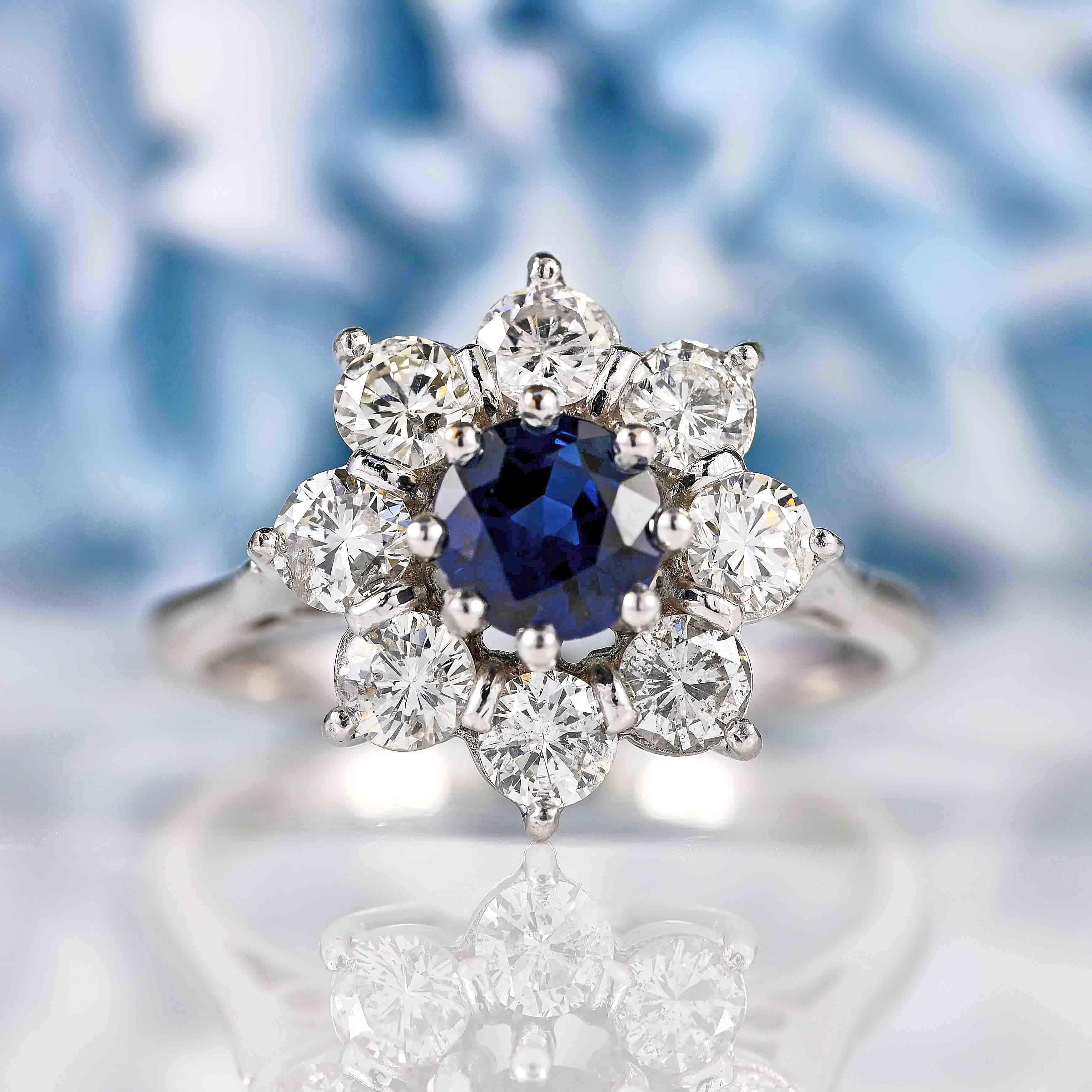 Ellibelle Jewellery Vintage Sapphire & Diamond White Gold Cluster Ring