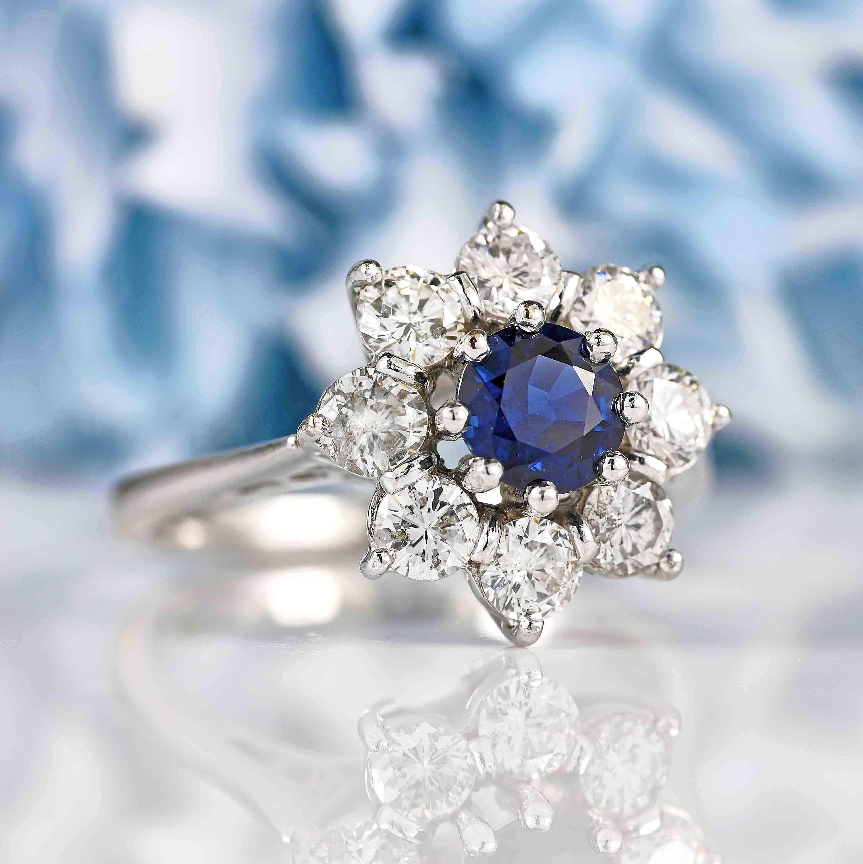 Ellibelle Jewellery Vintage Sapphire & Diamond White Gold Cluster Ring