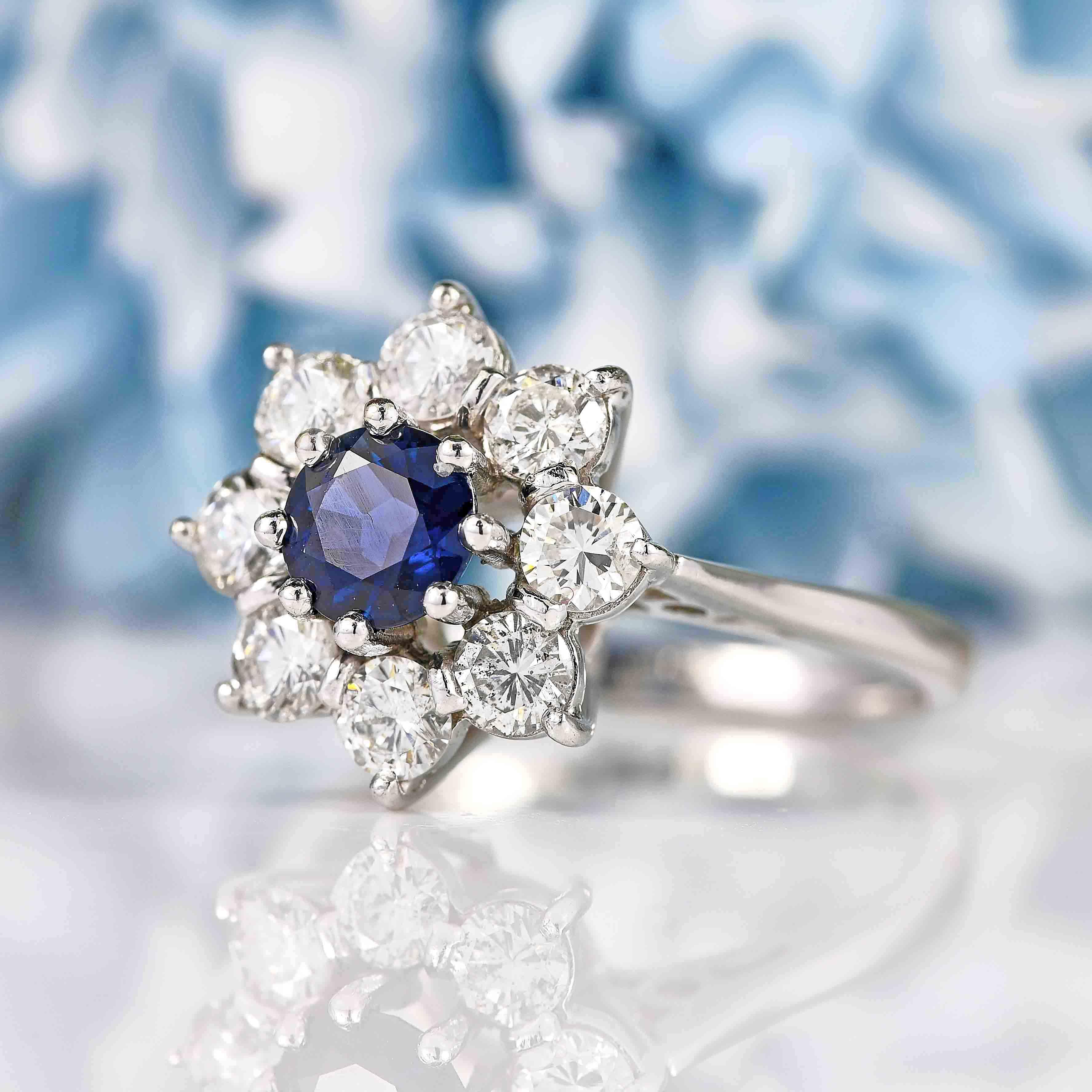 Ellibelle Jewellery Vintage Sapphire & Diamond White Gold Cluster Ring