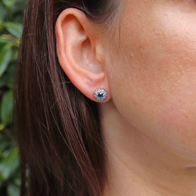 Ellibelle Jewellery Vintage Sapphire & Diamond White Gold Stud Earrings