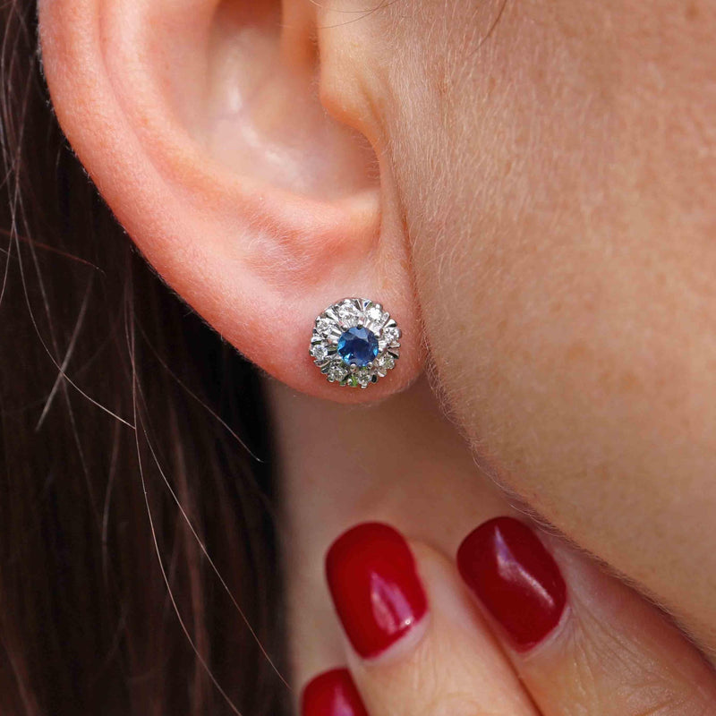 Ellibelle Jewellery Vintage Sapphire & Diamond White Gold Stud Earrings