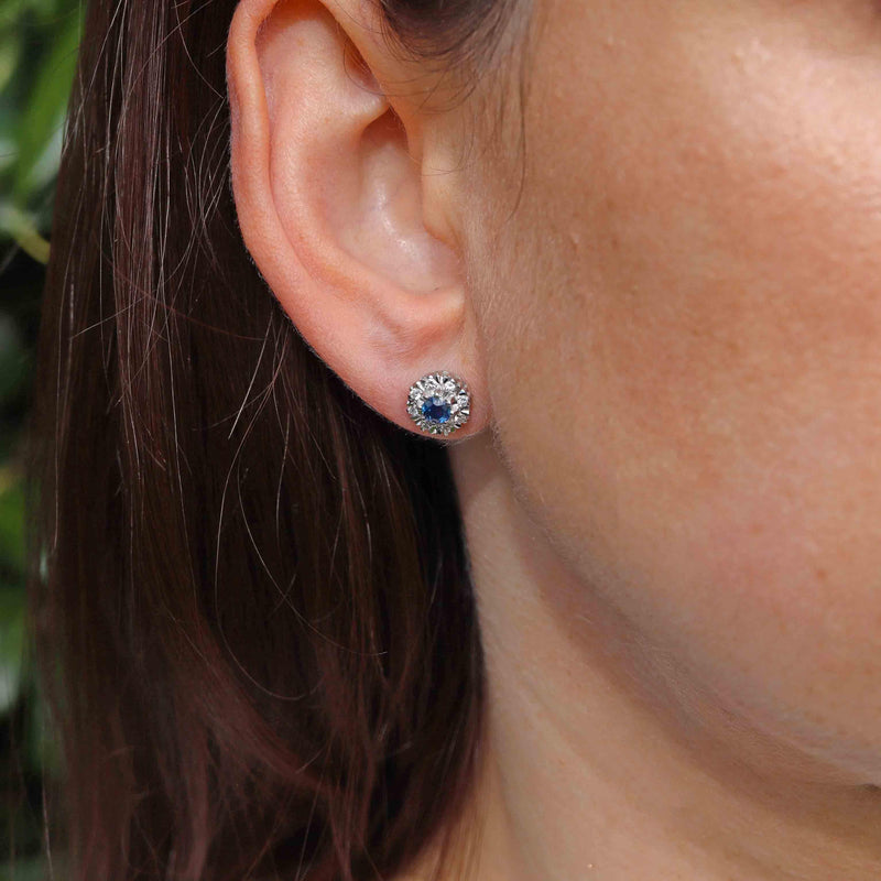 Ellibelle Jewellery Vintage Sapphire & Diamond White Gold Stud Earrings