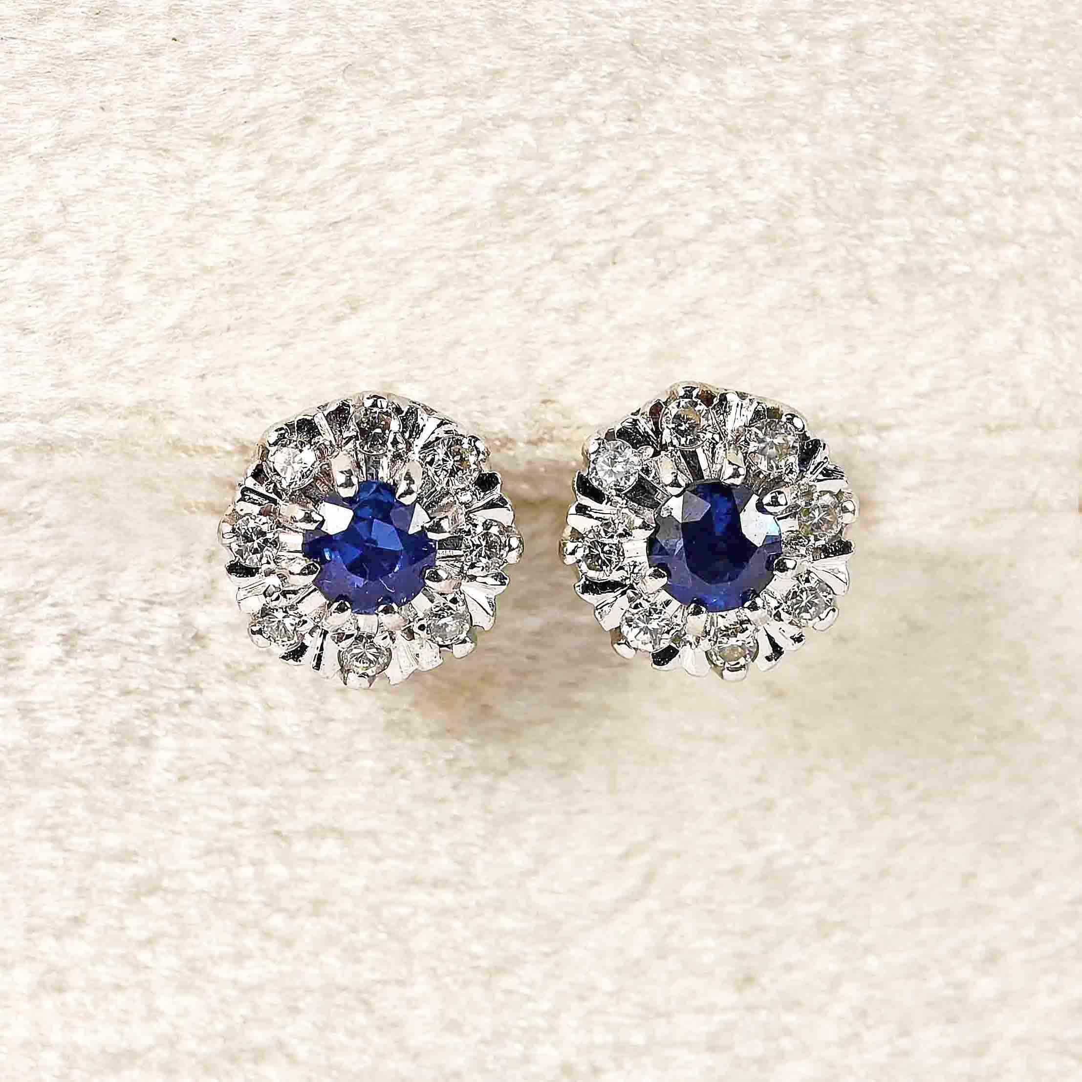 Ellibelle Jewellery Vintage Sapphire & Diamond White Gold Stud Earrings