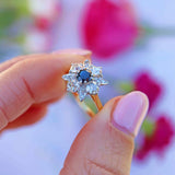 Ellibelle Jewellery Vintage Sapphire & Old-Cut Diamond 18ct Gold Daisy Cluster Ring