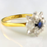 Ellibelle Jewellery Vintage Sapphire & Old-Cut Diamond 18ct Gold Daisy Cluster Ring