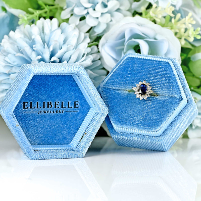 Ellibelle Jewellery Vintage Sapphire & Pear-Cut Diamond 18ct Gold Cluster Ring (0.70cts)