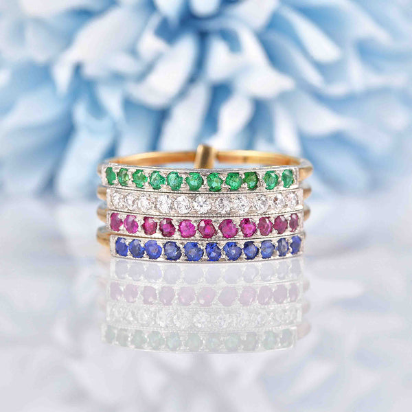 Ellibelle Jewellery Vintage Sapphire, Ruby, Emerald & Diamond Four Band Stacking Ring