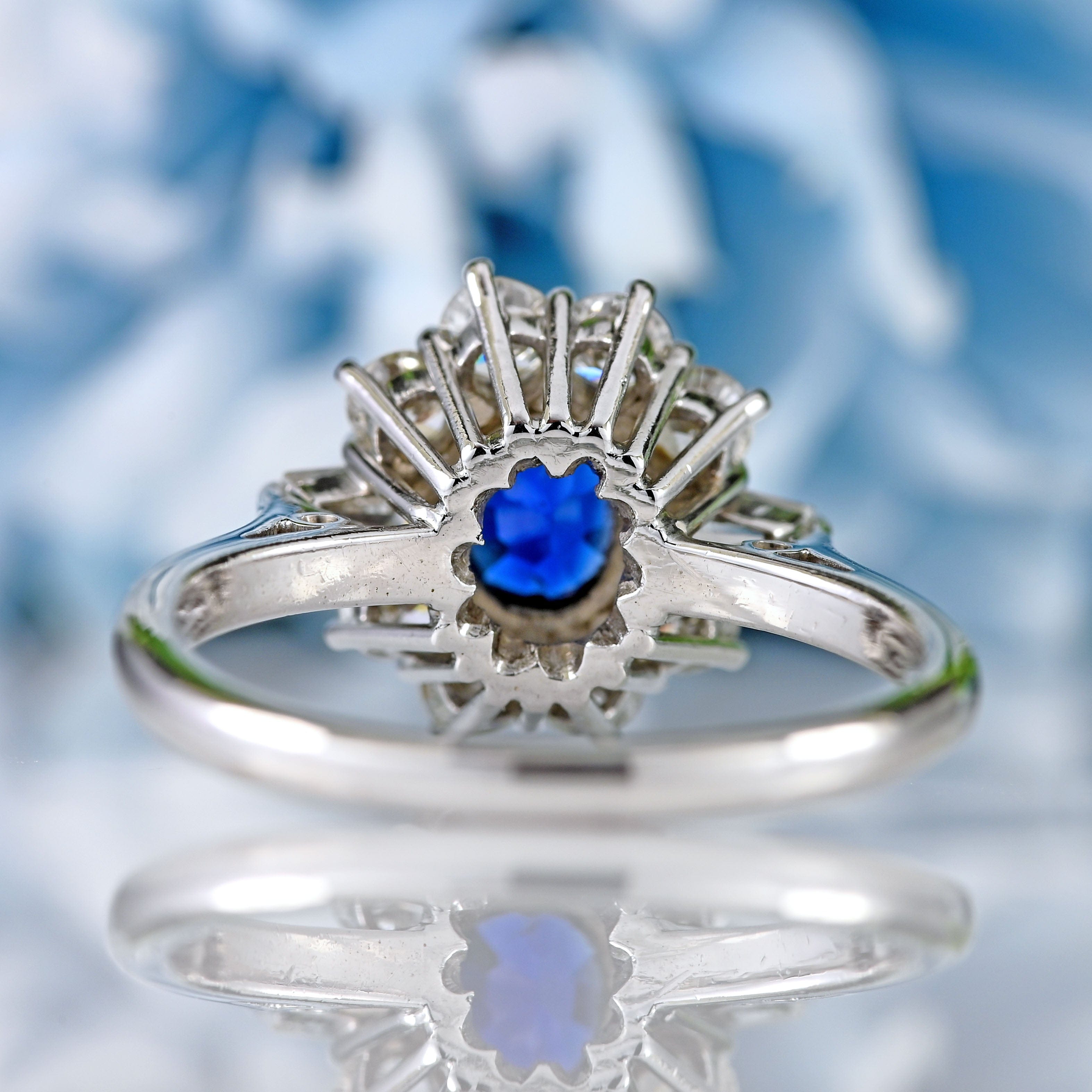 Ellibelle Jewellery Vintage Sapphire & Vari-Cut Diamond 18ct White Gold Cluster Ring (0.85cts)