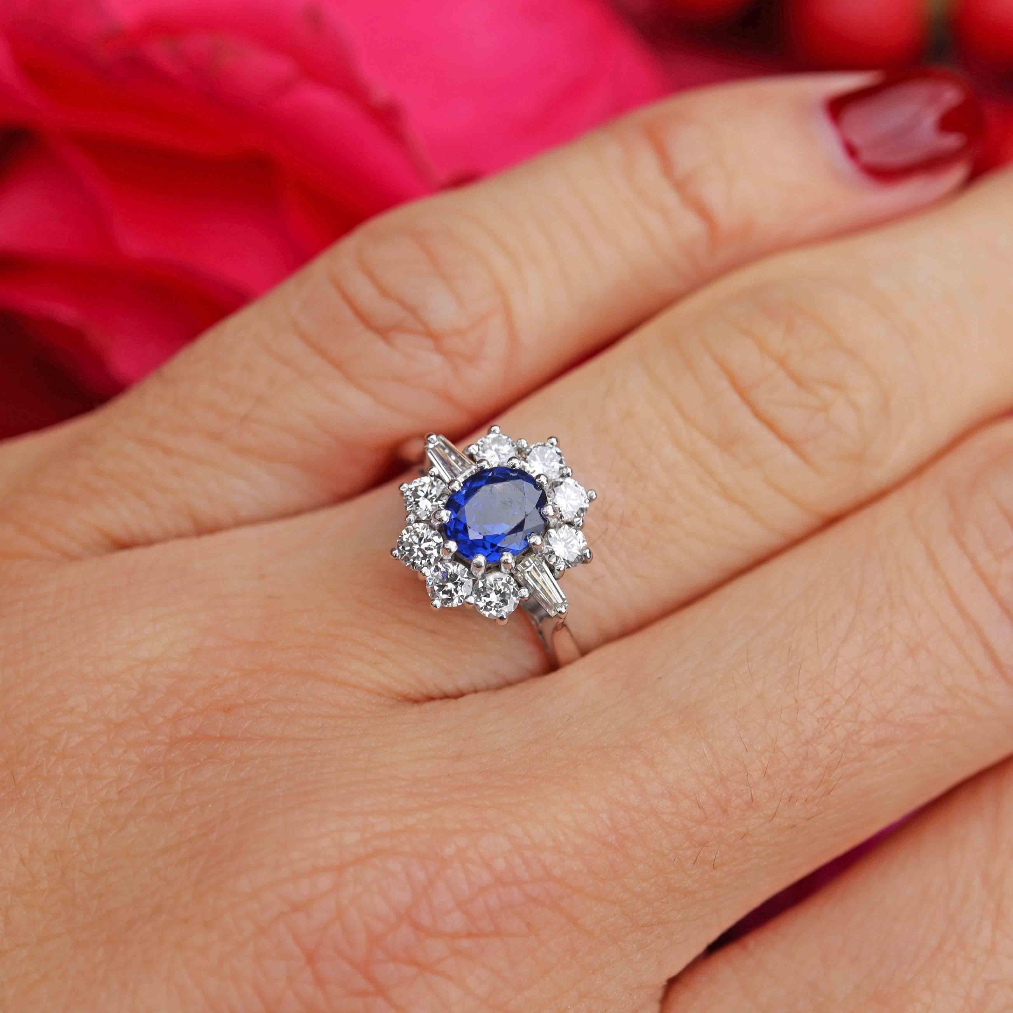 Ellibelle Jewellery Vintage Sapphire & Vari-Cut Diamond 18ct White Gold Cluster Ring (0.85cts)