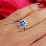 Ellibelle Jewellery Vintage Sapphire & Vari-Cut Diamond 18ct White Gold Cluster Ring (0.85cts)