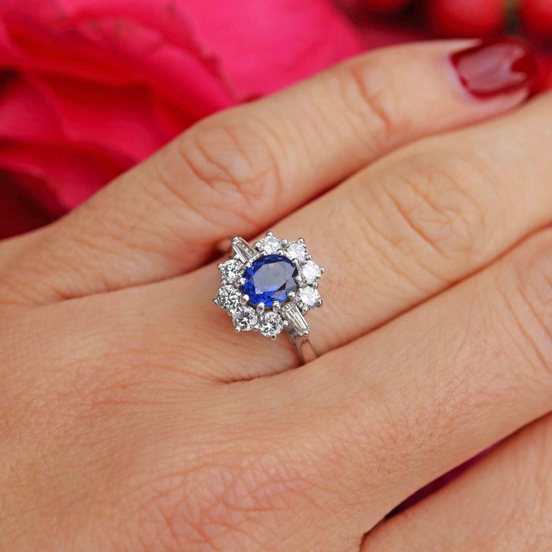 Ellibelle Jewellery Vintage Sapphire & Vari-Cut Diamond 18ct White Gold Cluster Ring (0.85cts)