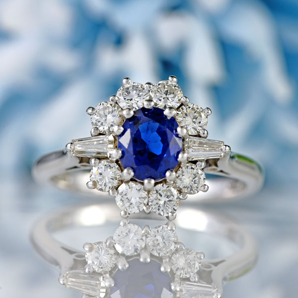 Ellibelle Jewellery Vintage Sapphire & Vari-Cut Diamond 18ct White Gold Cluster Ring (0.85cts)