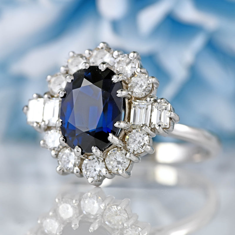 Ellibelle Jewellery Vintage Sapphire & Vari-Cut Diamond 18ct White Gold Cluster Ring (3.70cts)