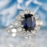 Ellibelle Jewellery Vintage Sapphire & Vari-Cut Diamond 18ct White Gold Cluster Ring (3.70cts)