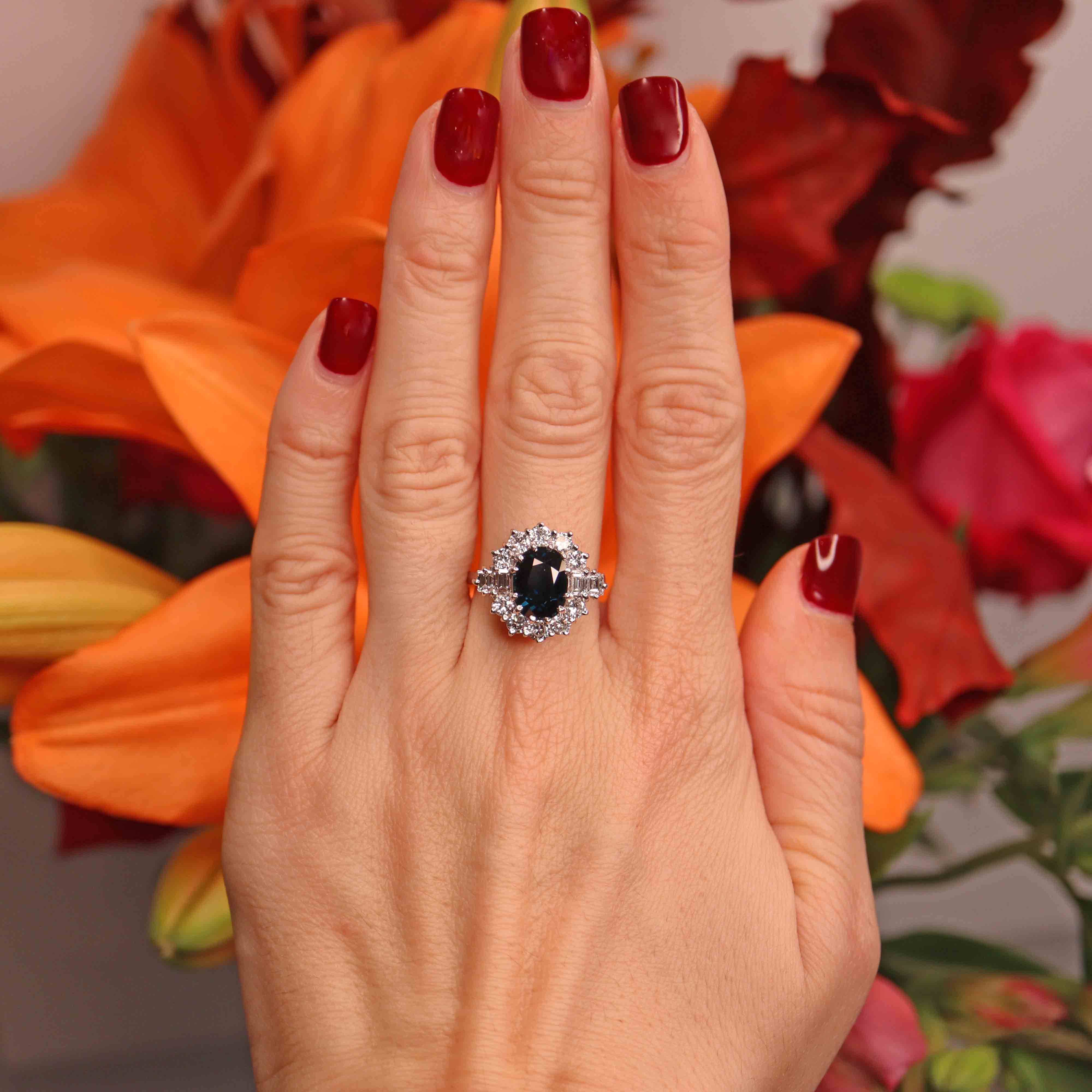 Ellibelle Jewellery Vintage Sapphire & Vari-Cut Diamond 18ct White Gold Cluster Ring (3.70cts)