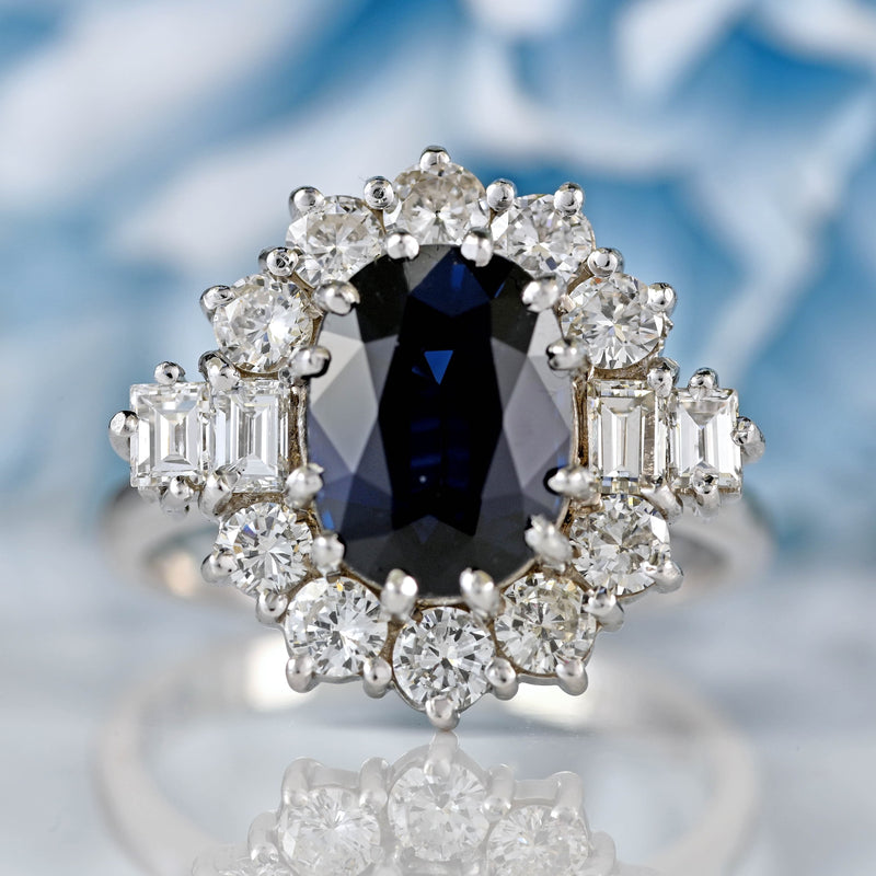 Ellibelle Jewellery Vintage Sapphire & Vari-Cut Diamond 18ct White Gold Cluster Ring (3.70cts)
