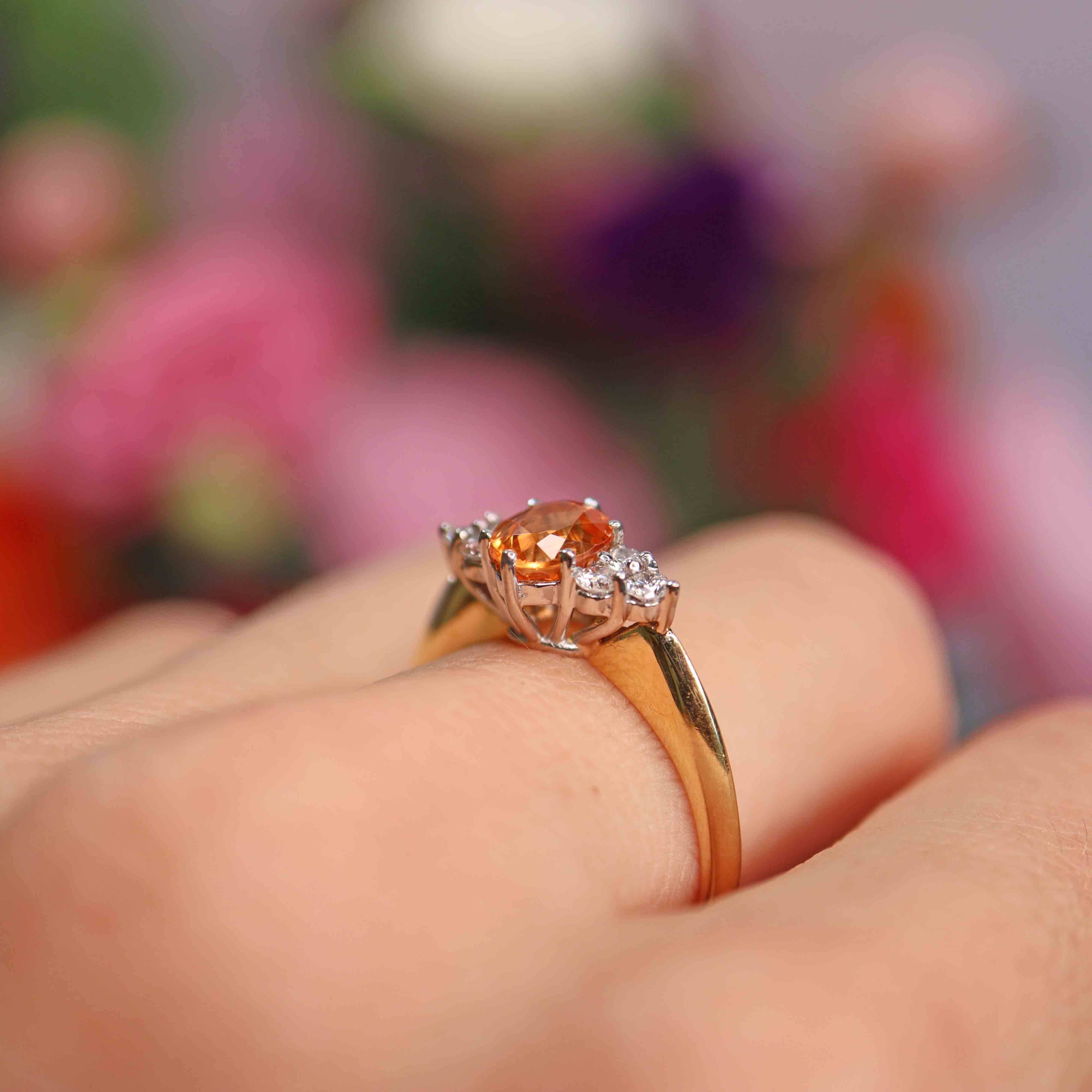 Ellibelle Jewellery Vintage Spessartine Garnet & Diamond 18ct Gold Seven-Stone Ring