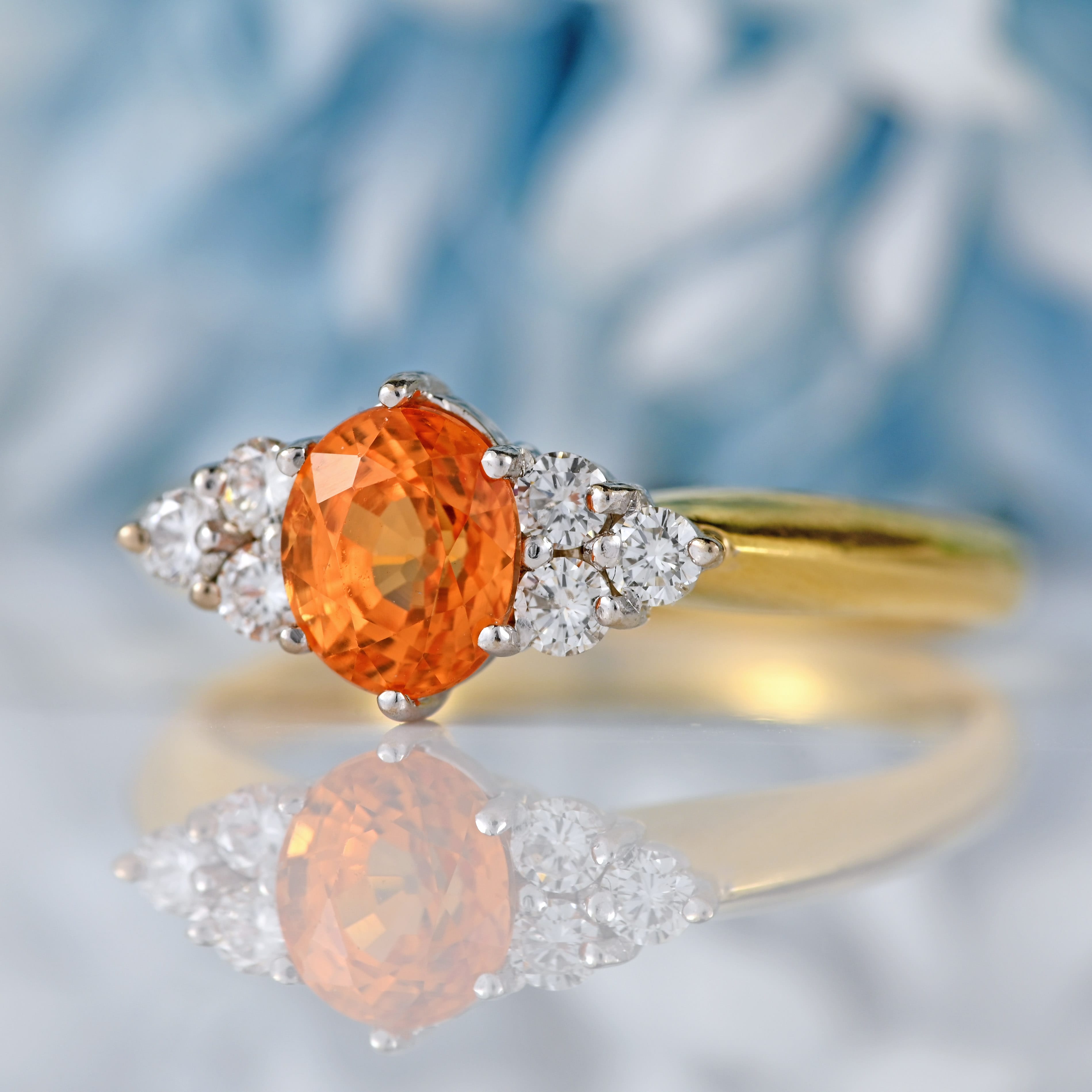 Ellibelle Jewellery Vintage Spessartine Garnet & Diamond 18ct Gold Seven-Stone Ring