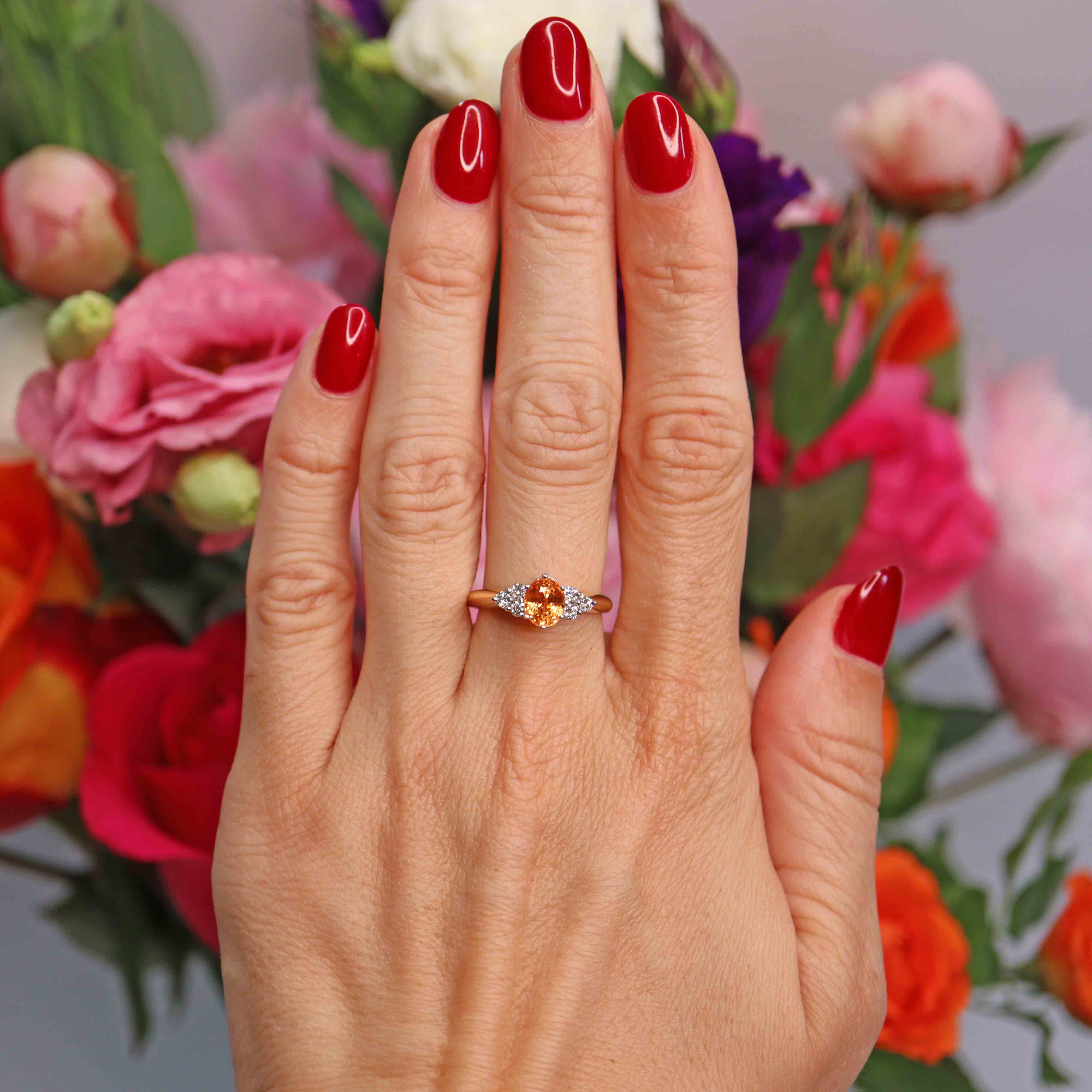 Ellibelle Jewellery Vintage Spessartine Garnet & Diamond 18ct Gold Seven-Stone Ring