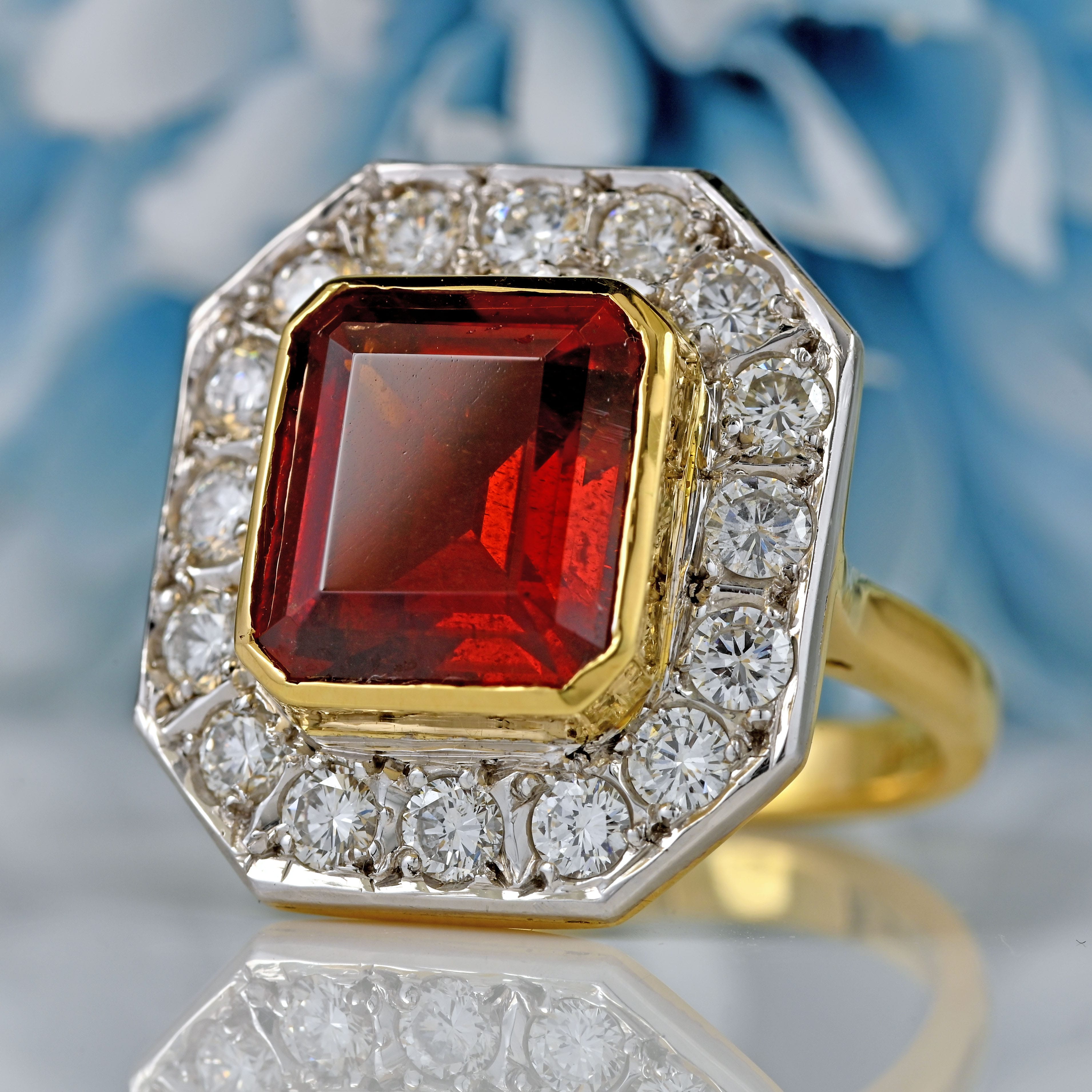 Ellibelle Jewellery Vintage Spessartine Garnet & Diamond 18ct Gold Statement Cocktail Ring