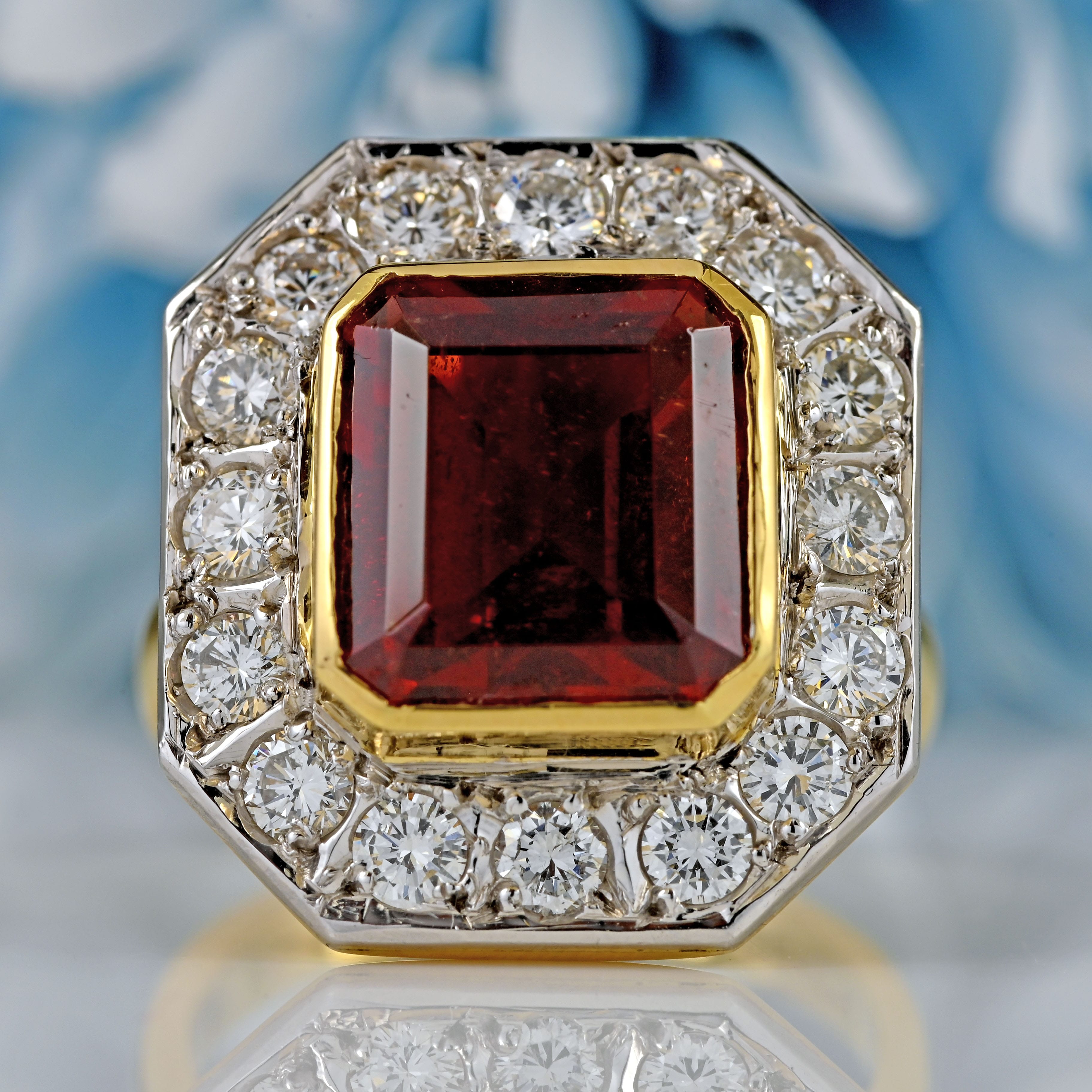 Ellibelle Jewellery Vintage Spessartine Garnet & Diamond 18ct Gold Statement Cocktail Ring