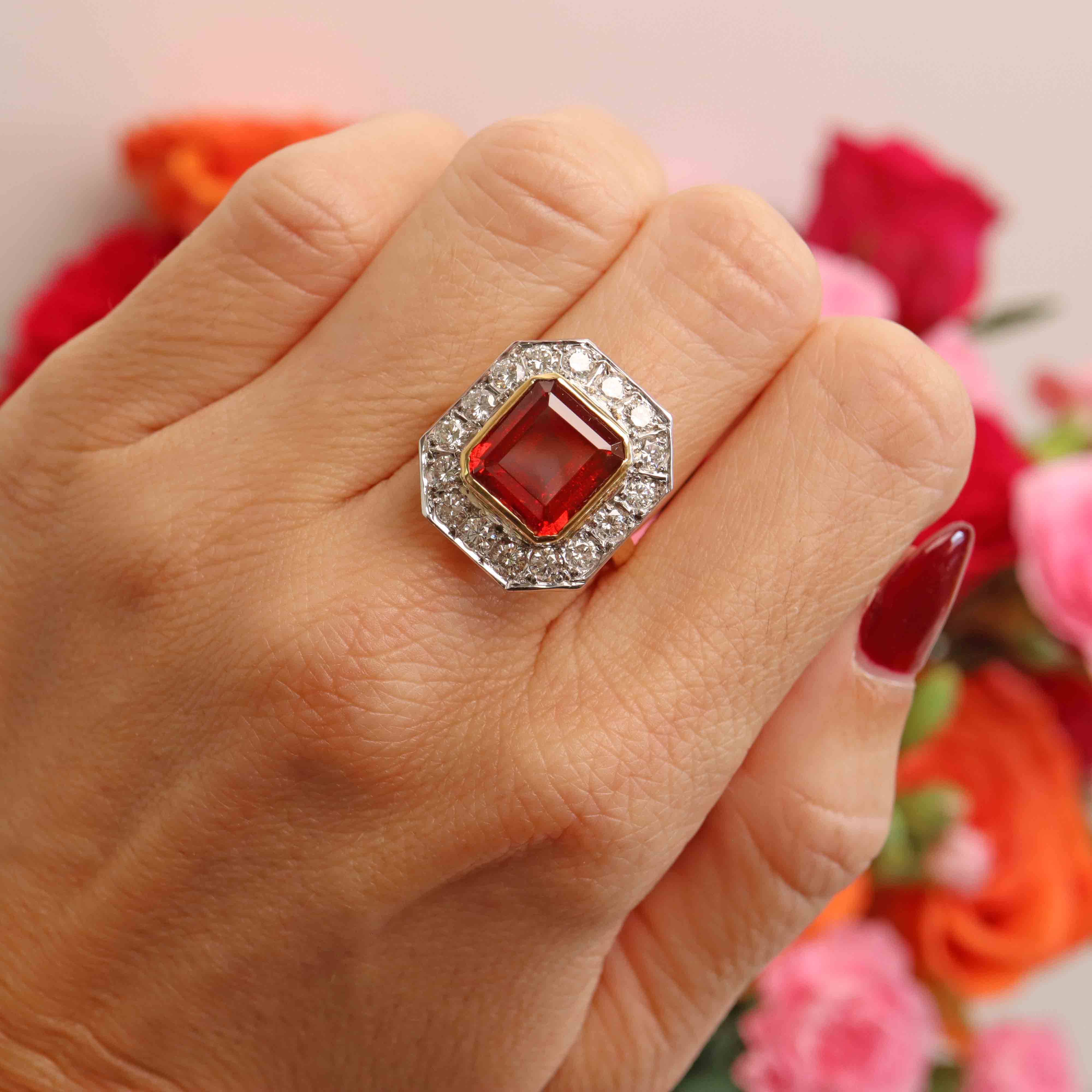 Ellibelle Jewellery Vintage Spessartine Garnet & Diamond 18ct Gold Statement Cocktail Ring