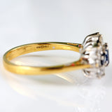 Ellibelle Jewellery Vintage Step-Cut Sapphire & Diamond 18ct Gold Triple-Cluster Ring