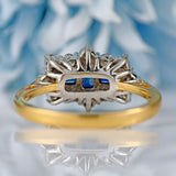 Ellibelle Jewellery Vintage Step-Cut Sapphire & Diamond 18ct Gold Triple-Cluster Ring