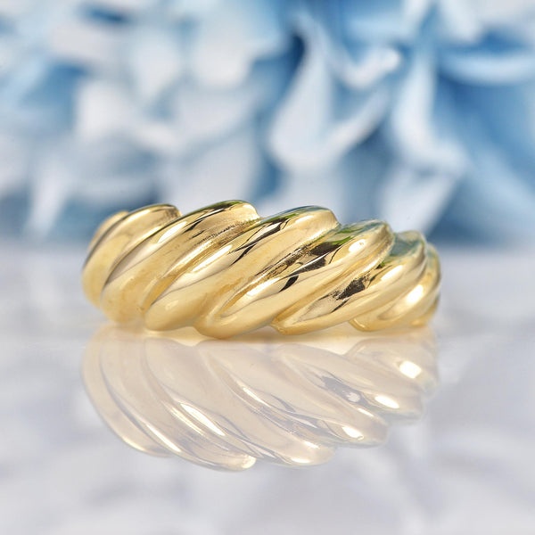 Ellibelle Jewellery Vintage Style 9ct Gold Wave Bombe Ring