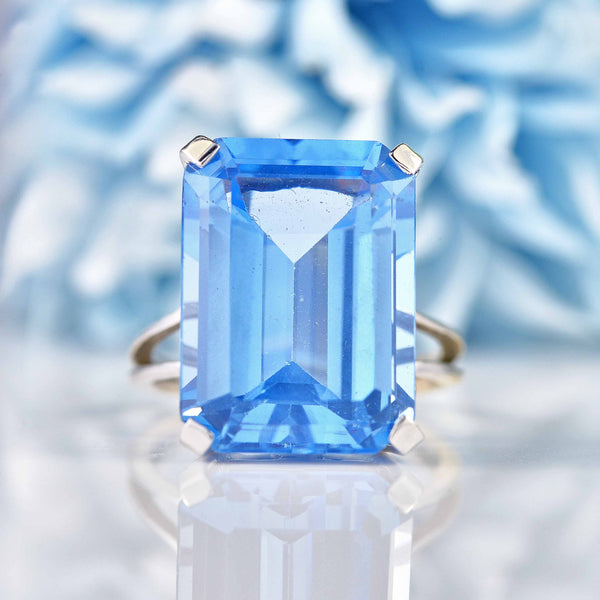 Ellibelle Jewellery Vintage Swiss Blue Topaz 18ct White Gold Cocktail Dress Ring (18.20ct)